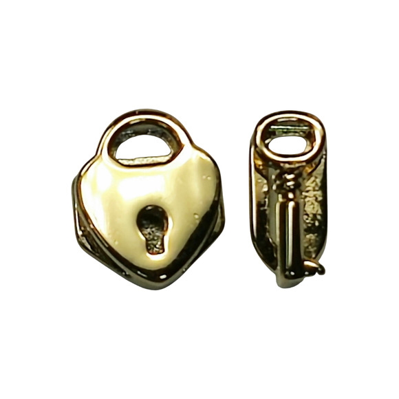 Keep Collective Heart Lock & Key Set Gold Tone Slide Key Bracelet Charm - Picture 1 of 2